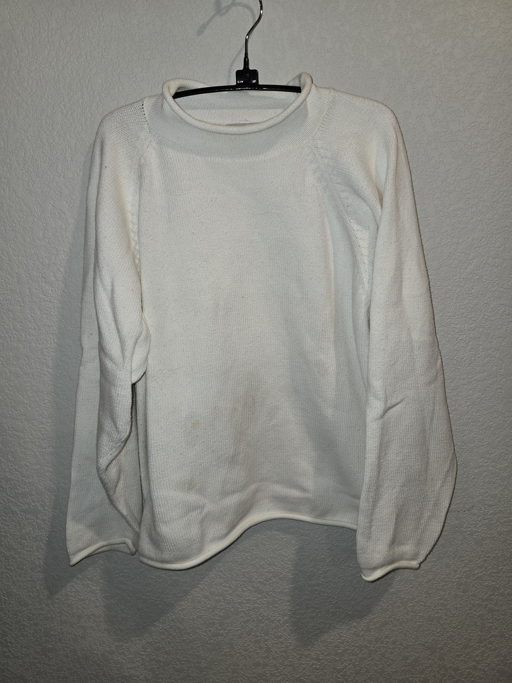 Indigenous Designs 100% Organic Cotton Hand Knit Mock Neck Sweater - Cream Off-W